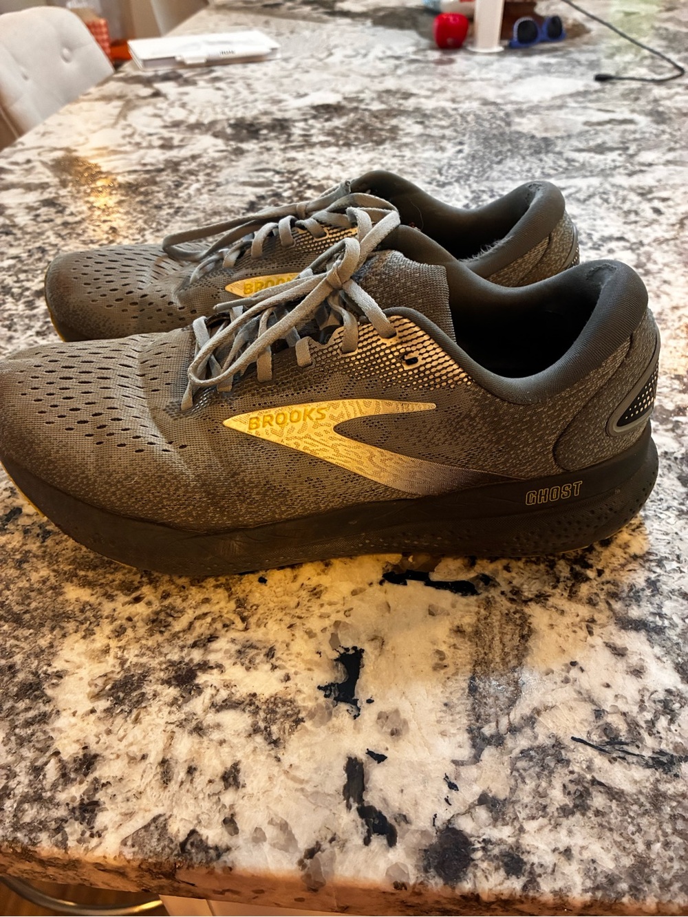 Brooks Men's Ghost Running Shoes — Gray with Gold Accents